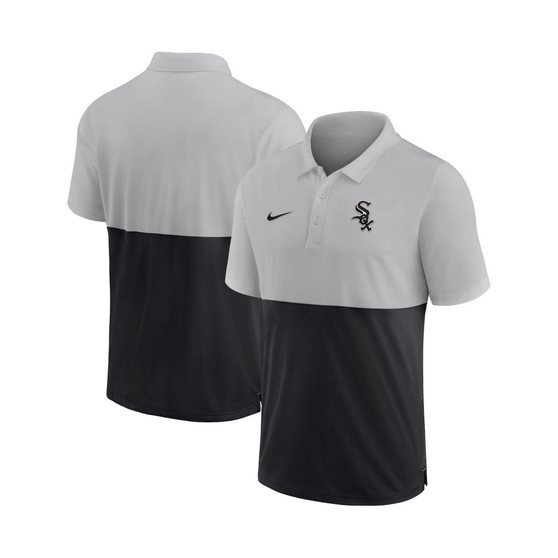 Men's Silver, Black Chicago White Sox Team Baseline Striped Performance Polo Shirt