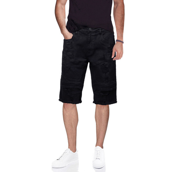 Men's Distressed Patch Denim Shorts