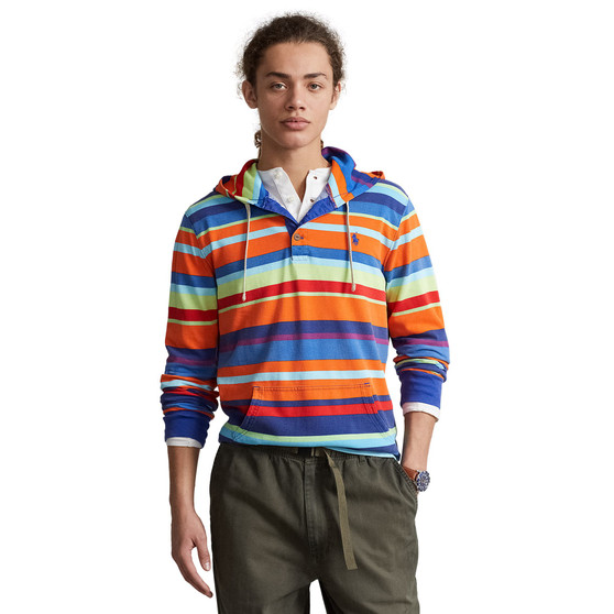 Men's Striped Cotton Mesh Hooded T-Shirt