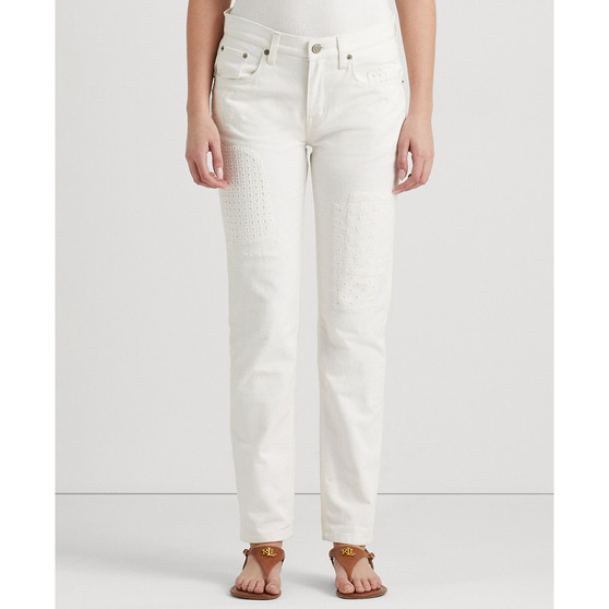 Women's Eyelet-Patchwork Relaxed Tapered Jeans, Regular & Petites