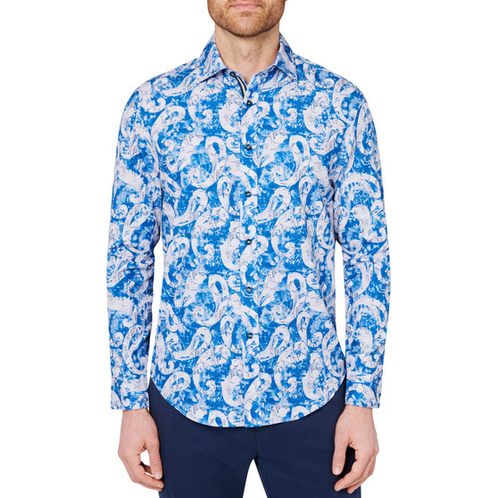 Men's Slim-Fit Blue Paisley Performance Shirt