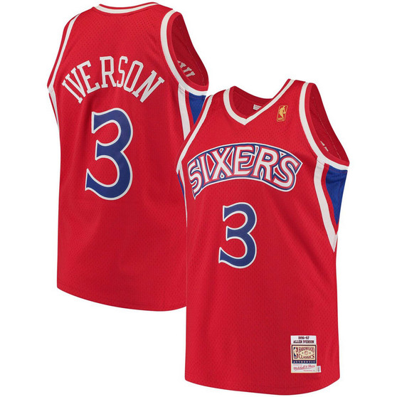 Men's Allen Iverson Red Philadelphia 76ers Hardwood Classics Authentic Jersey