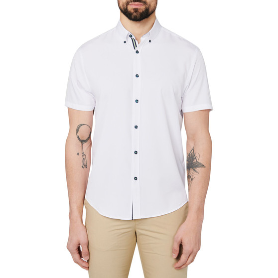 Men's Slim-Fit White Button-Down Performance Shirt