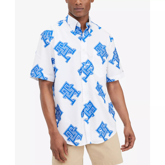 Men's Relaxed Fit Monogram Print Short Sleeve Button Front Shirt