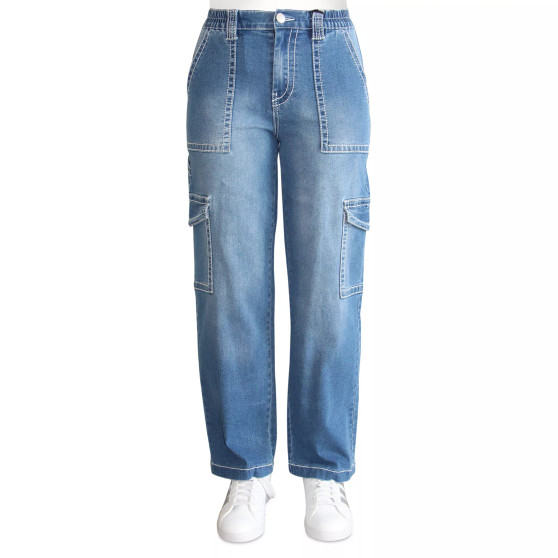 Crave Fame Juniors' High-Rise Heavy Stitch Cargo Jeans