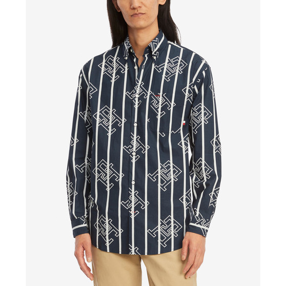 Men's Striped Monogram-Print Shirt
