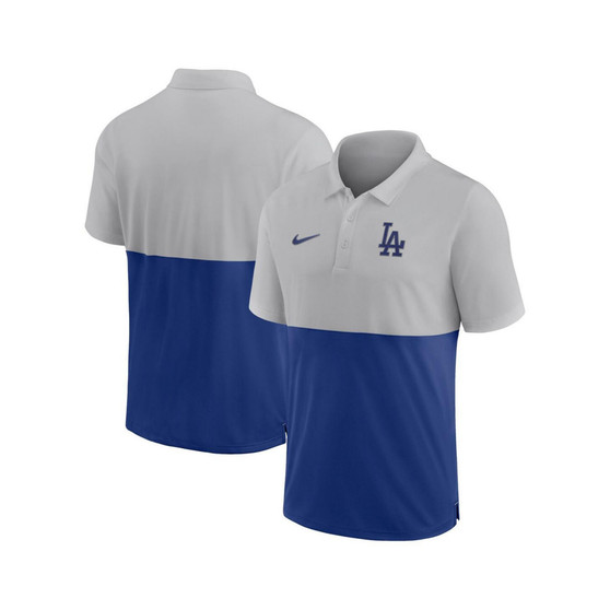 Men's Silver, Royal Los Angeles Dodgers Team Baseline Striped Performance Polo Shirt