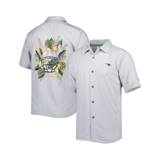 Men's Gray New England Patriots Coconut Point Frondly Fan Camp IslandZone Button-Up Shirt