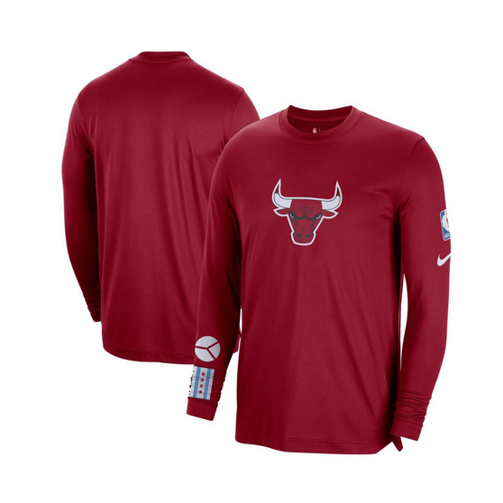 Men's Red Chicago Bulls 2022/23 City Edition Pregame Warmup Long Sleeve Shooting Shirt
