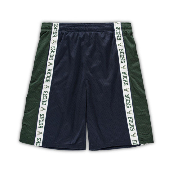 Men's Branded Navy and Hunter Green Milwaukee Bucks Big and Tall Tape Mesh Shorts