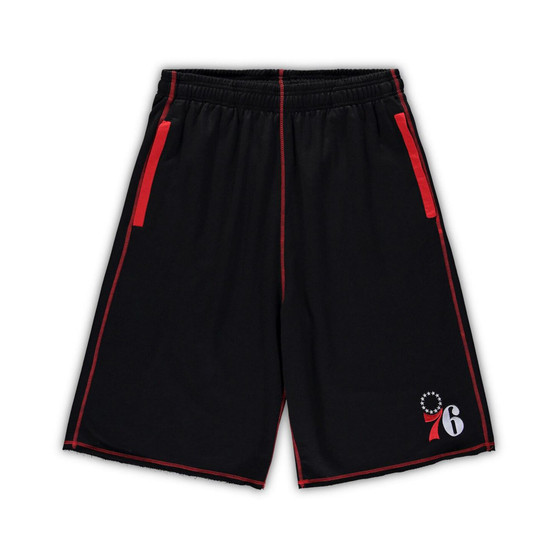 Men's Black, Red Philadelphia 76ers Big and Tall Contrast Stitch Knit Shorts
