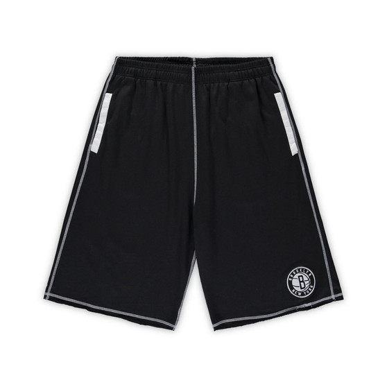Men's Black, White Brooklyn Nets Big and Tall Contrast Stitch Knit Shorts