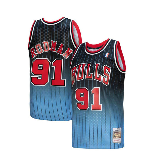 Men's Dennis Rodman Black, Light Blue Chicago Bulls 1995/96 Hardwood Classics Fadeaway Swingman Player Jersey