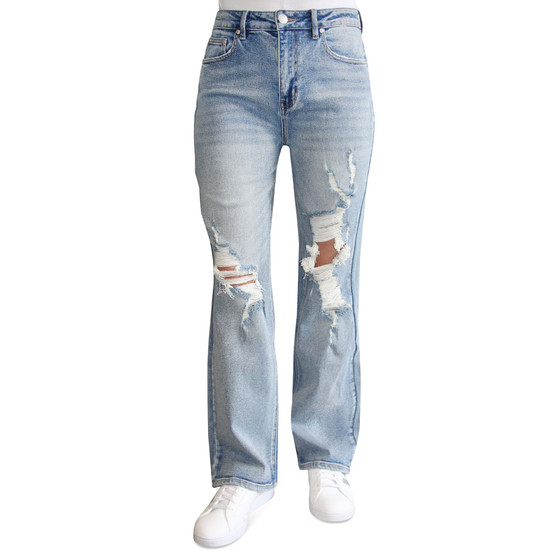 Juniors' High Waisted Distressed Wide-Leg Jeans