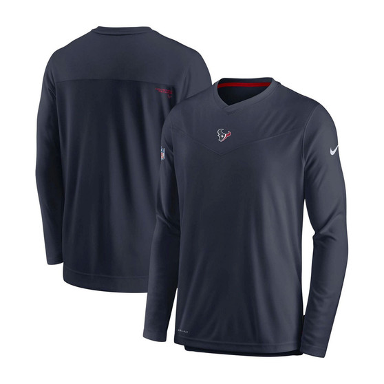 Men's Navy Houston Texans Sideline Coaches Performance Long Sleeve V-Neck T-shirt