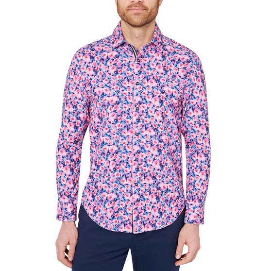 Men's Slim-Fit Pink Floral Performance Shirt