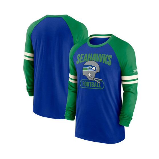 Men's Royal and Kelly Green Seattle Seahawks Throwback Raglan Long Sleeve T-shirt