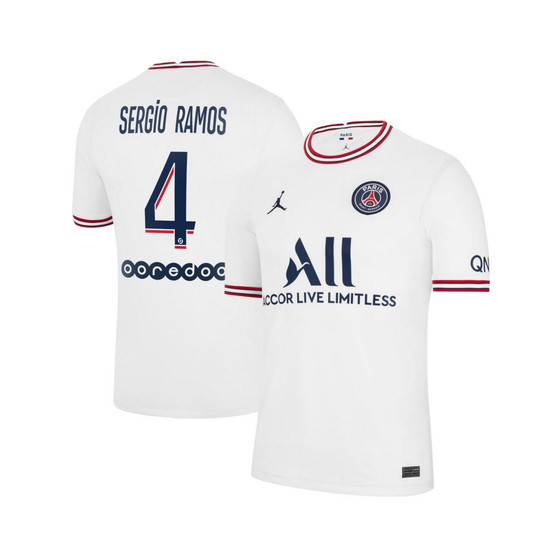 Men's Brand Sergio Ramos White Paris Saint-Germain 2021/22 Fourth Replica Jersey