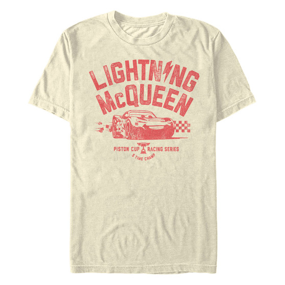 Disney Pixar Men's Cars Distressed Lightning McQueen 5 Time Champ Short Sleeve T-Shirt