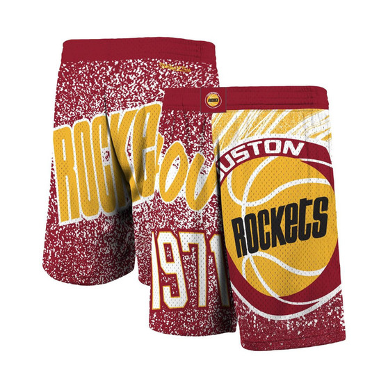 Men's Mitchell Ness Red Houston Rockets Hardwood Classics Jumbotron Sublimated Shorts