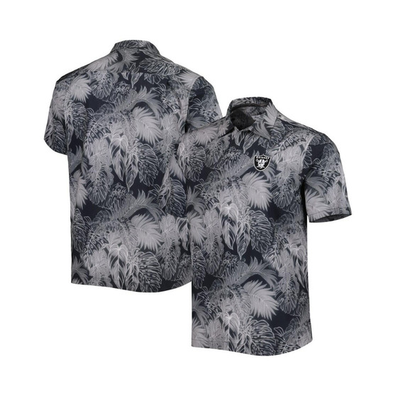 Men's Black Las Vegas Raiders Coast Luminescent Fronds Camp IslandZone Button-Up Shirt