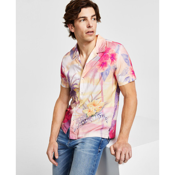 Men's Tropical Print Short-Sleeve Camp Shirt