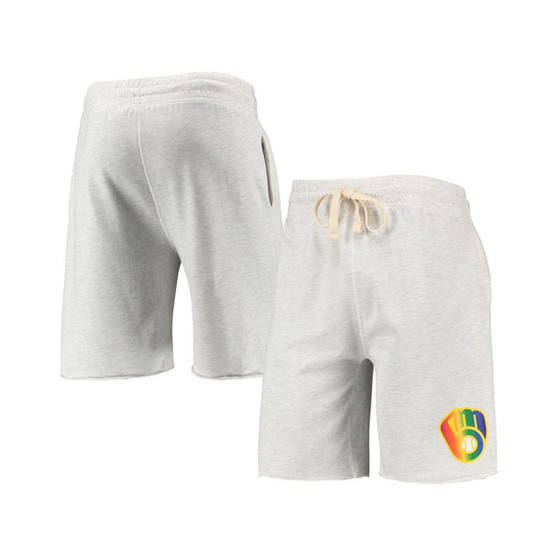 Men's Oatmeal Milwaukee Brewers Mainstream Logo Terry Tri-Blend Shorts