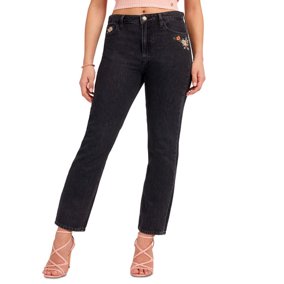 Women's Girly Embroidered High-Rise Straight-Leg Jeans