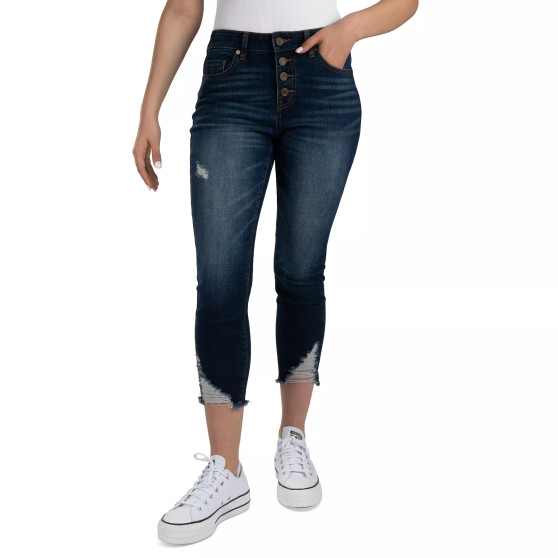 Juniors' Mid-Rise Button-Front Curvy Crop Jeans