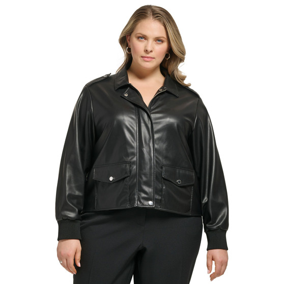 Plus Size Faux-Leather Cropped Jacket