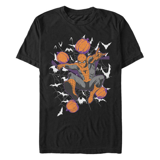 Marvel Men's Spider-Man Halloween Pumpkin Spider Webs Short Sleeve T-Shirt