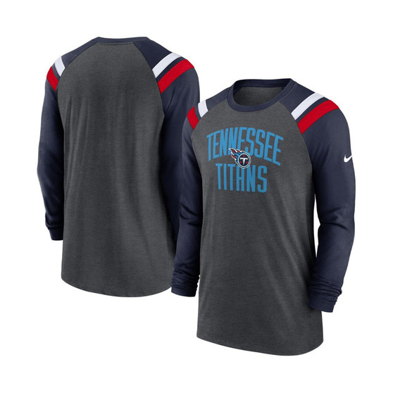 Men's Heathered Charcoal, Navy Tennessee Titans Tri-Blend Raglan Athletic Long Sleeve Fashion T-shirt