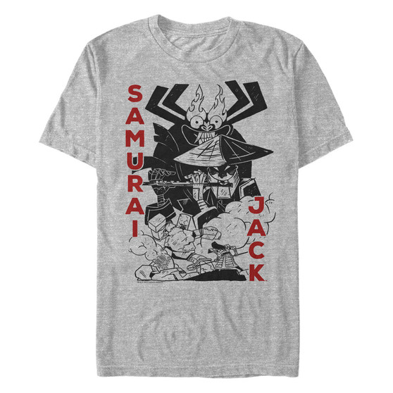 Men's Samurai Jack Aku Battle Woodblock Print Short Sleeve T- shirt