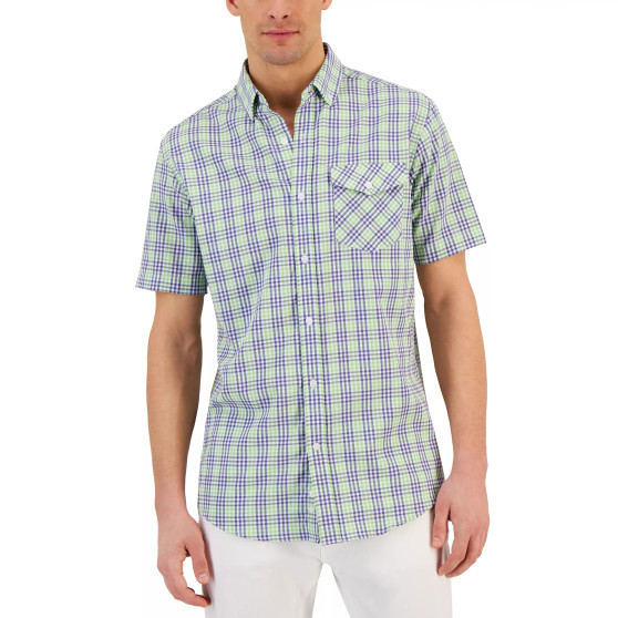 Men's Short-Sleeve Justin Plaid Tech Woven Shirt, Created for Macy's