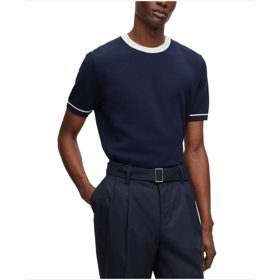 Men's Structured-Cotton Contrast Tipping Regular-Fit Sweater