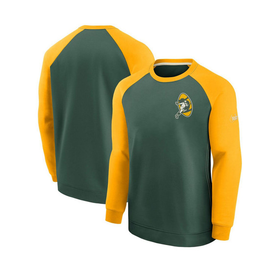 Men's Green and Gold Green Bay Packers Historic Raglan Crew Performance Sweater