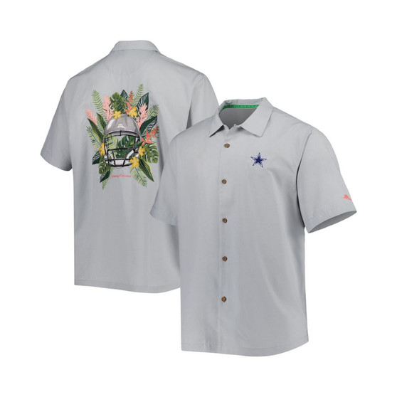 Men's Gray Dallas Cowboys Coconut Point Frondly Fan Camp IslandZone Button-Up Shirt
