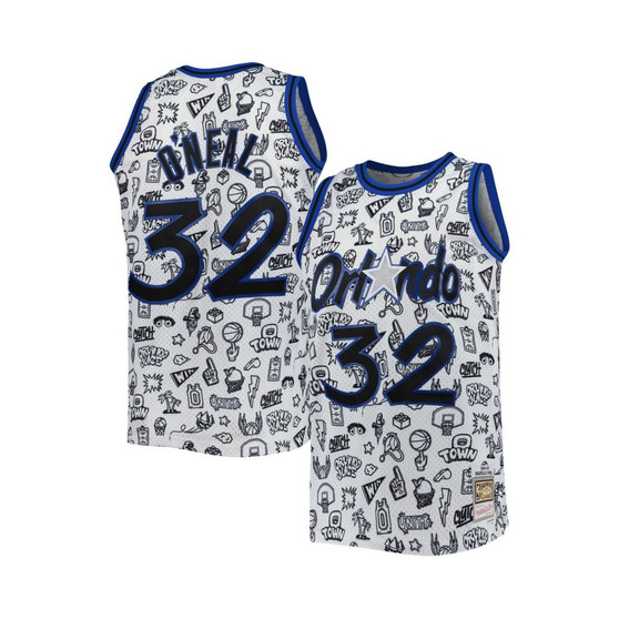 Men's Shaquille O'Neal White Orlando Magic 1994-95 Hardwood Classics Doodle Swingman Jersey