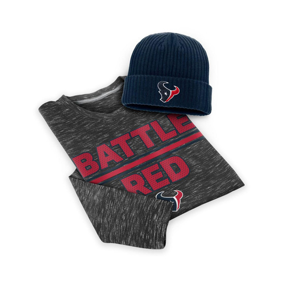 Men's Branded Charcoal, Navy Houston Texans Long Sleeve T-shirt and Cuffed Knit Hat Combo Set
