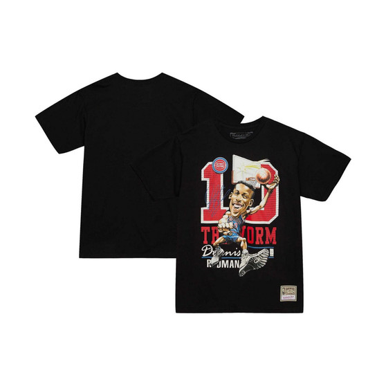 Men's Dennis Rodman Black Detroit Pistons Hardwood Classics Caricature T-shirt