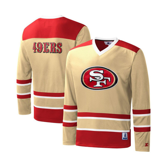 Men's Gold San Francisco 49ers Cross-Check V-Neck Long Sleeve T-shirt