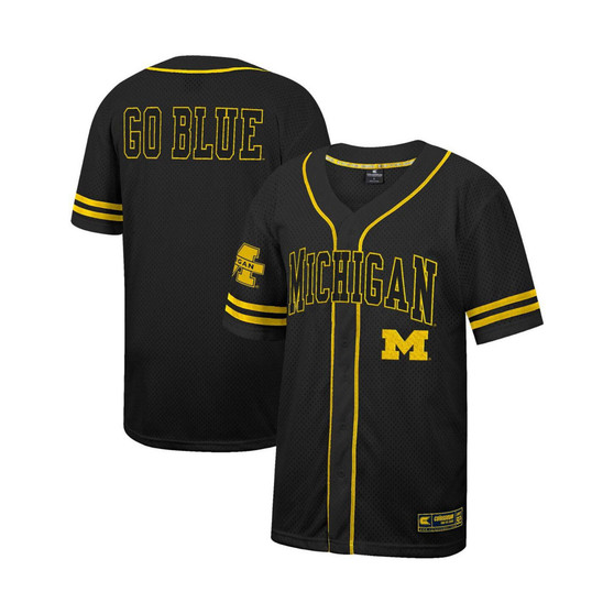 Men's Black Michigan Wolverines Free Spirited Mesh Button-Up Baseball Jersey