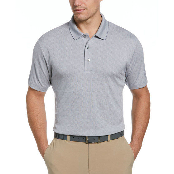Men's Chambray Geo Jacquard Short-Sleeve Performance Polo Shirt