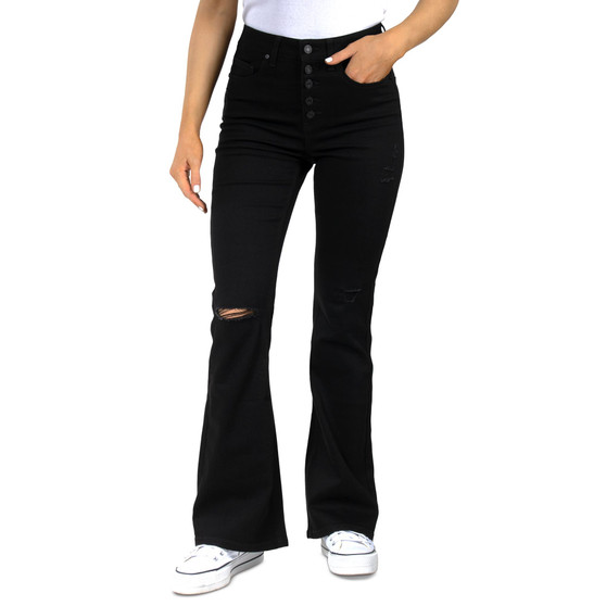 Juniors' Ripped Knee High Waisted Flare-Leg Jeans