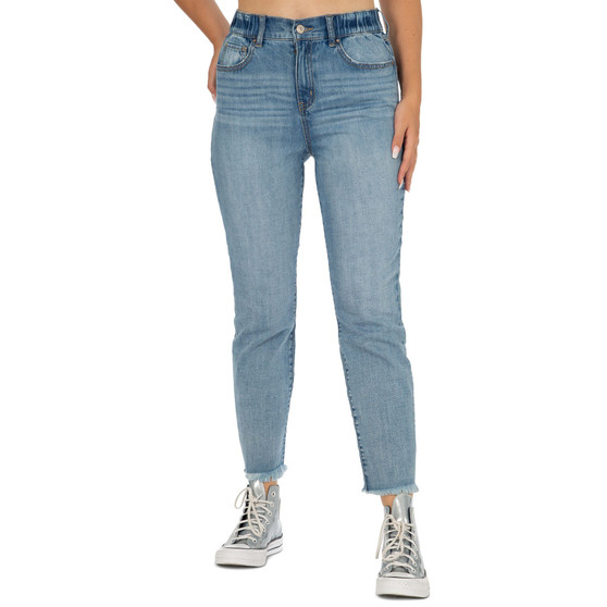 Juniors' Frayed-Cuff Curvy-Fit Mom Jeans