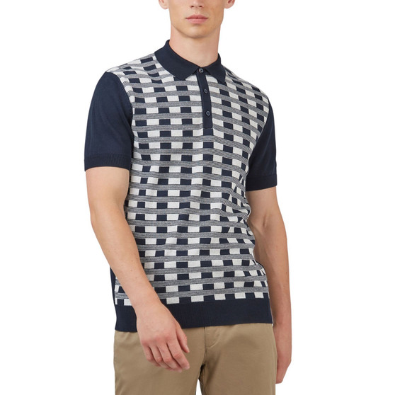Men's Jacquard Check-Front Short-Sleeve Embroidered Polo Shirt