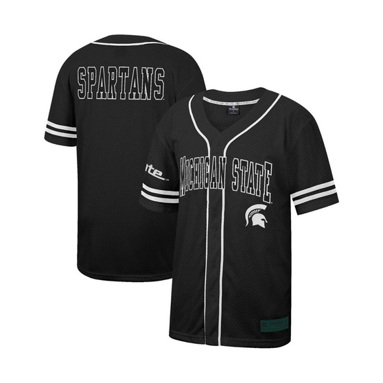 Men's Black Michigan State Spartans Free Spirited Mesh Button-Up Baseball Jersey