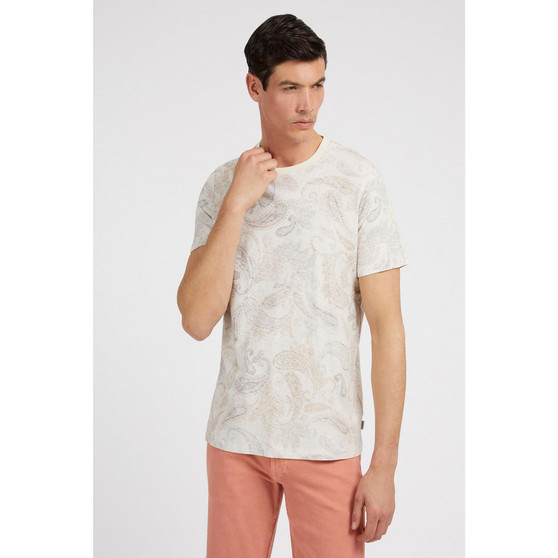 Men's Short Sleeves Linen Paisley Crewneck T-shirt