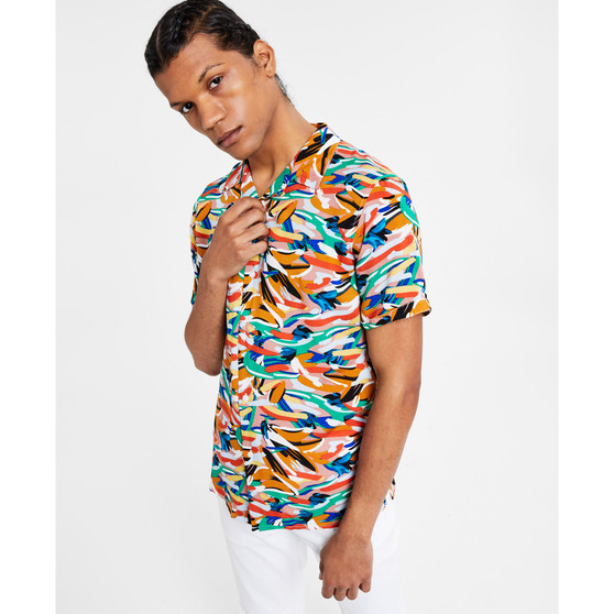 Regular-Fit Abstract-Print Button-Down Camp Shirt