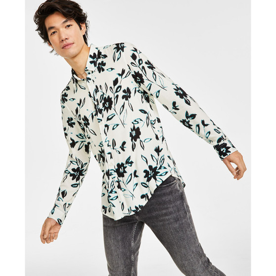 Men's Floral Long-Sleeve Button-Front Shirt